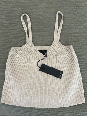 Woven Ribbed Spaghetti Strap Tank Top - Beige - The Range